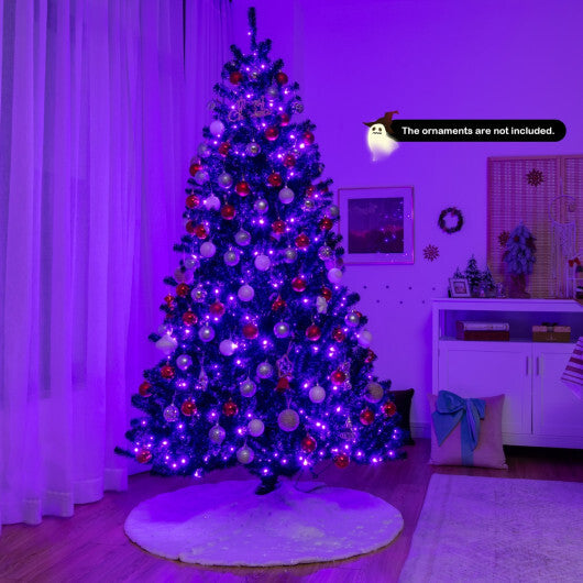 Costway Black Artificial Christmas Halloween Tree with Purple LED Lights-7 ft
