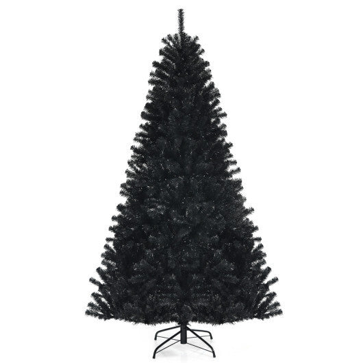 Costway Black Artificial Christmas Halloween Tree with Purple LED Lights-7 ft