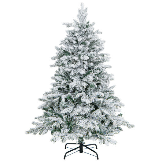 Costway 4.5 Feet Flocked Christmas Tree with Warm White LED Lights-4.5 ft