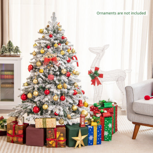 Costway 4.5 Feet Flocked Christmas Tree with Warm White LED Lights-4.5 ft
