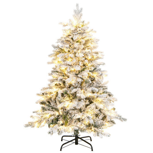 Costway 4.5 Feet Flocked Christmas Tree with Warm White LED Lights-4.5 ft