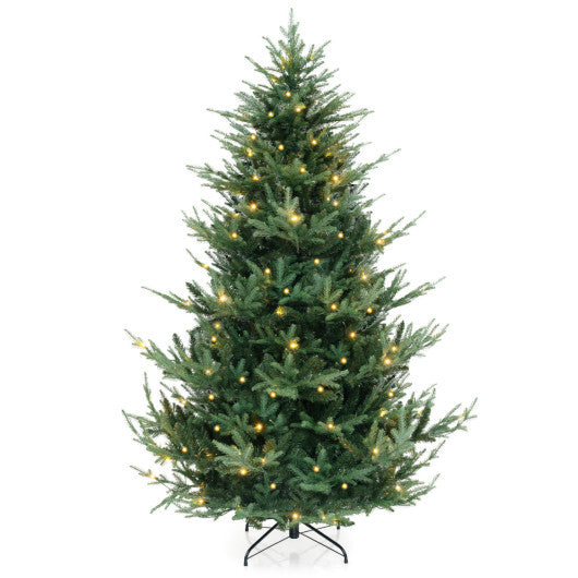 Costway 7 FT Pre-Lit Artificial Hinged Xmas Tree with 778/1480 PVC and PE Branch Tips-L