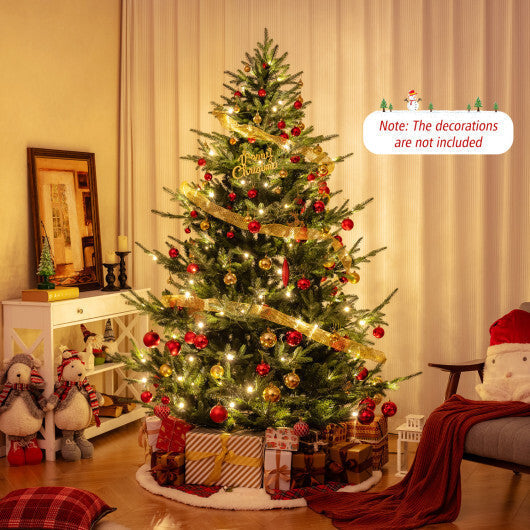 Costway 7 FT Pre-Lit Artificial Hinged Xmas Tree with 778/1480 PVC and PE Branch Tips-L