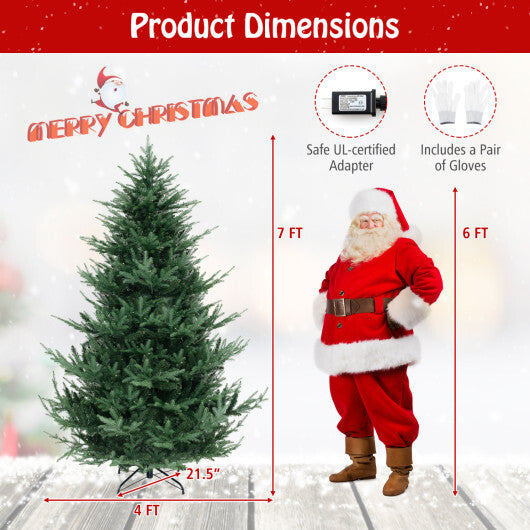 Costway 7 FT Pre-Lit Artificial Hinged Xmas Tree with 778/1480 PVC and PE Branch Tips-L