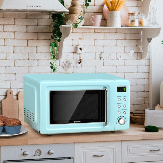 Costway 0.7Cu.ft Retro Countertop Microwave Oven 700W LED Display Glass Turntable Green
