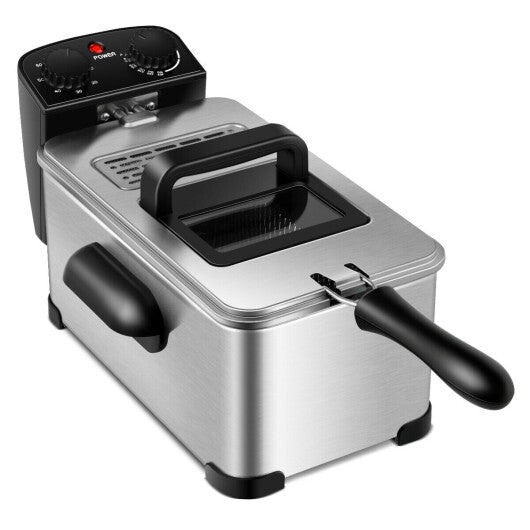 Costway Electric Deep Fryer 3.2 QT/12-Cup Stainless Steel 1700W with Frying Basket