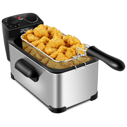 Costway Electric Deep Fryer 3.2 QT/12-Cup Stainless Steel 1700W with Frying Basket