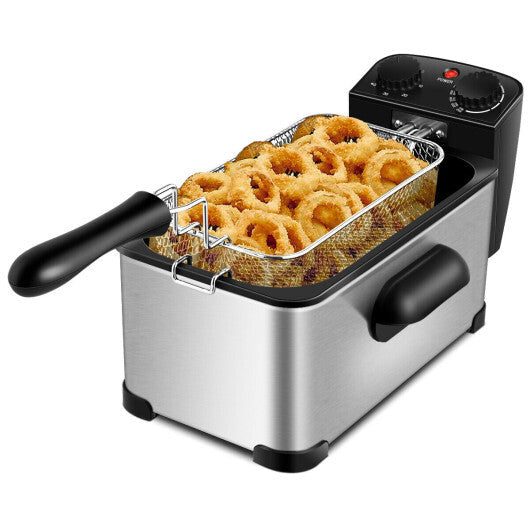 Costway Electric Deep Fryer 3.2 QT/12-Cup Stainless Steel 1700W with Frying Basket