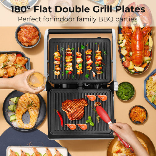 Costway 3 in 1 Indoor Electric Panini Press Grill with LED Display-Black