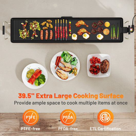 Costway 39.5 Inch Extra Large Electric Griddle with 2 Cooking Surface and Adjustable Temperatures