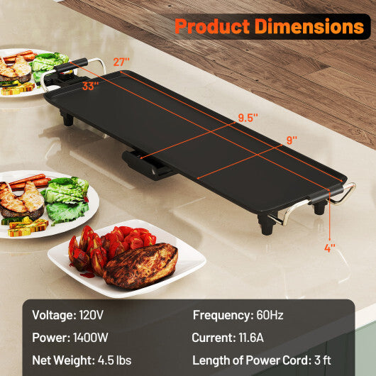 Costway 27 Inch Large Electric Griddle Nonstick BBQ Grill with Adjustable Temperature