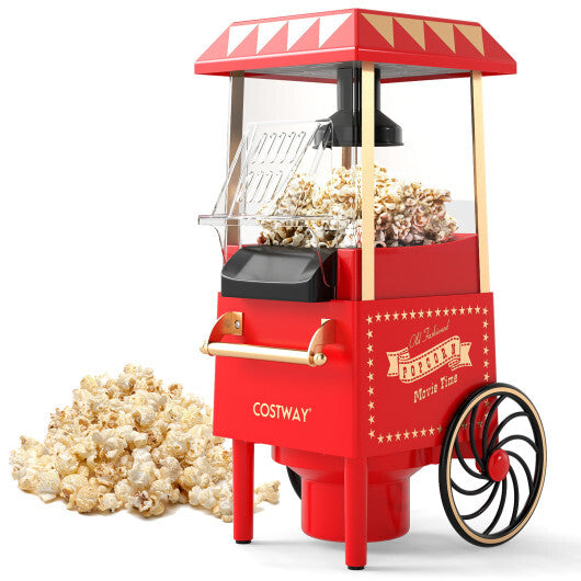 Costway Retro Hot Air Popcorn Maker 1200W with Kernel Measuring Cup-Red