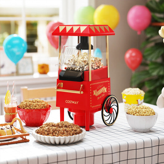 Costway Retro Hot Air Popcorn Maker 1200W with Kernel Measuring Cup-Red