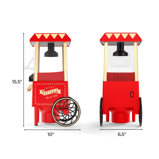 Costway Retro Hot Air Popcorn Maker 1200W with Kernel Measuring Cup-Red