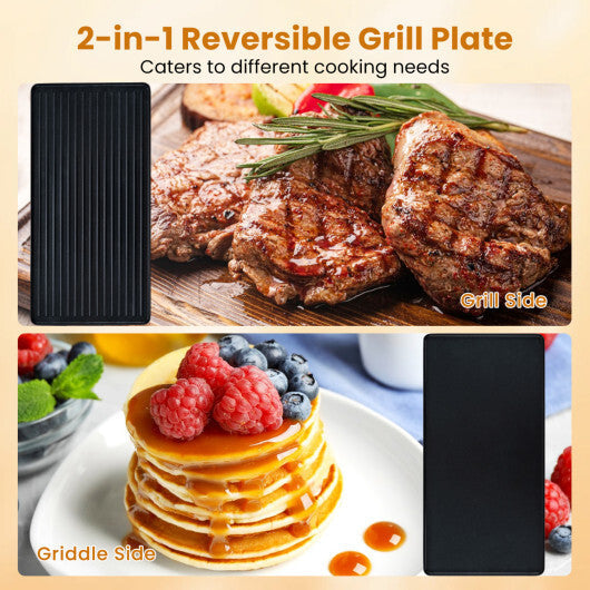 Costway 2-in-1 Table Grill and Griddle with Reversible Nonstick Plate for 8