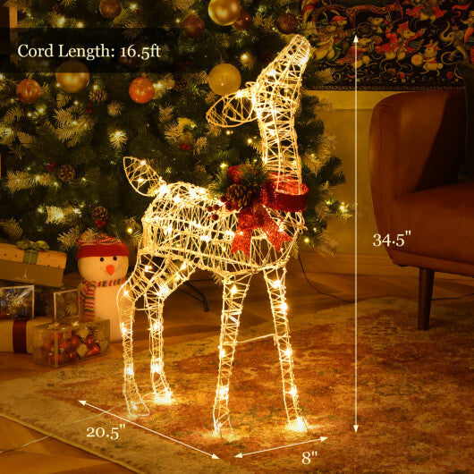 Costway 34.5 Inch Lighted Christmas Reindeer Decoration with 50 Warm White LED Lights
