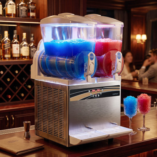 Costway 8 Gal Commercial Slushie Machine with LED Lights-Silver