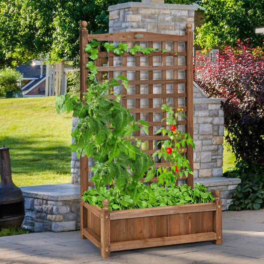 Costway Solid Free Standing Wood Planter Box with Trellis for Garden