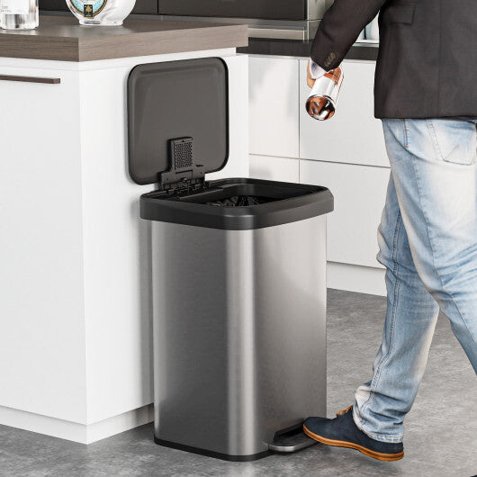 Costway 13.2 Gallon Step Trash Can with Soft Close Lid and Deodorizer Compartment Silver