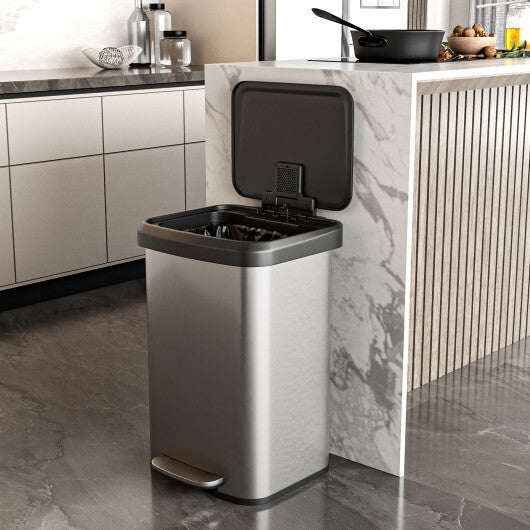 Costway 13.2 Gallon Step Trash Can with Soft Close Lid and Deodorizer Compartment Silver