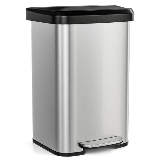 Costway 13.2 Gallon Step Trash Can with Soft Close Lid and Deodorizer Compartment Silver