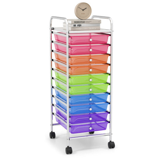 Costway 10 Drawer Rolling Storage Cart Organizer with 4 Universal Casters-Color