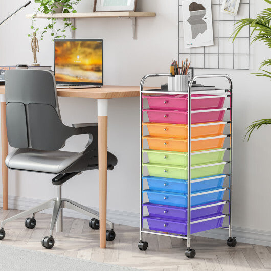 Costway 10 Drawer Rolling Storage Cart Organizer with 4 Universal Casters-Color