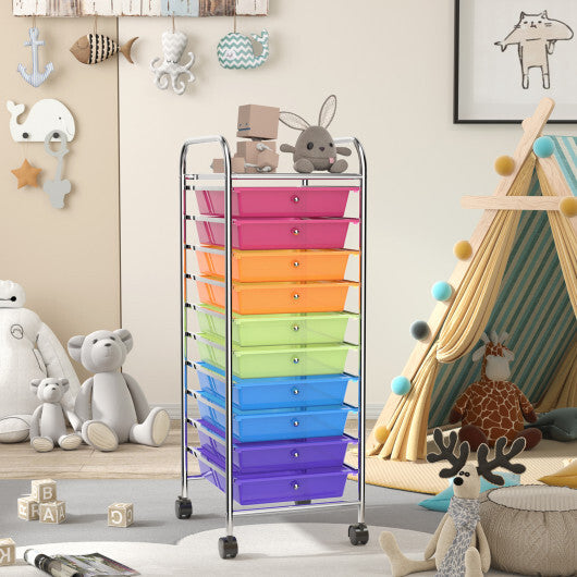 Costway 10 Drawer Rolling Storage Cart Organizer with 4 Universal Casters-Color