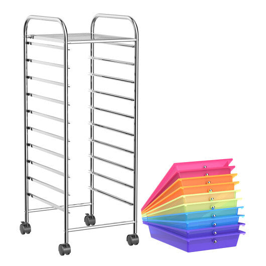 Costway 10 Drawer Rolling Storage Cart Organizer with 4 Universal Casters-Color