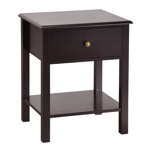 Costway Nightstand End Table with Drawer and Shelf Brown