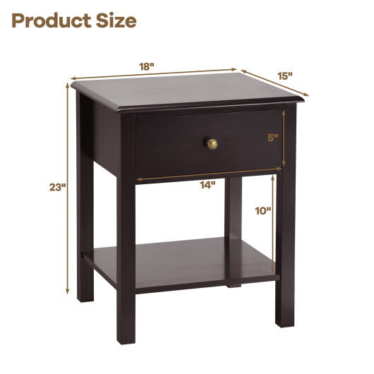 Costway Nightstand End Table with Drawer and Shelf Brown