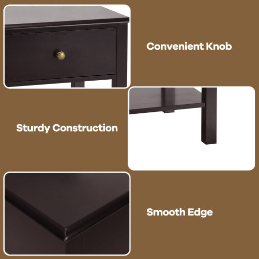 Costway Nightstand End Table with Drawer and Shelf Brown