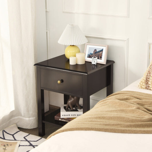Costway Nightstand End Table with Drawer and Shelf Brown