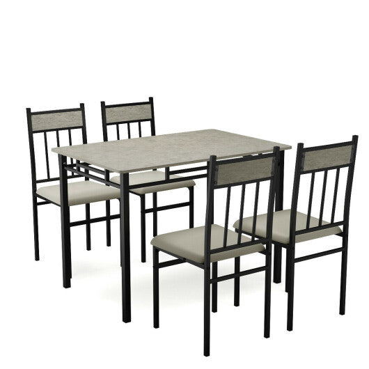 Costway 5 Piece Faux Marble Dining Set Table and 4 Chairs Kitchen Breakfast Furniture Grey