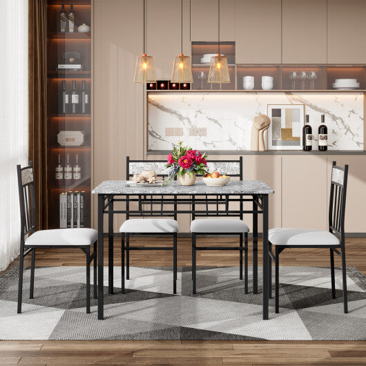 Costway 5 Piece Faux Marble Dining Set Table and 4 Chairs Kitchen Breakfast Furniture Grey