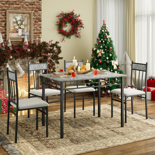 Costway 5 Piece Faux Marble Dining Set Table and 4 Chairs Kitchen Breakfast Furniture Grey