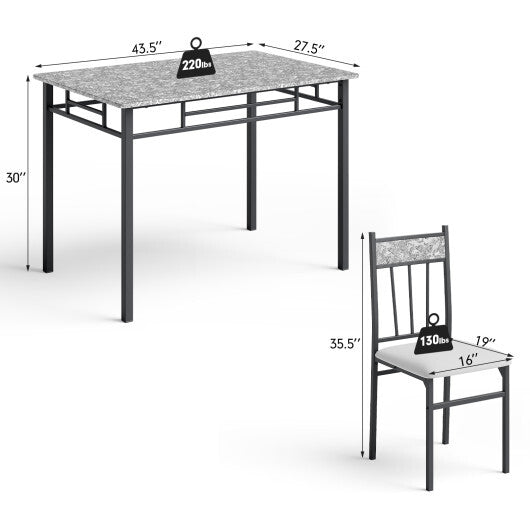 Costway 5 Piece Faux Marble Dining Set Table and 4 Chairs Kitchen Breakfast Furniture Grey
