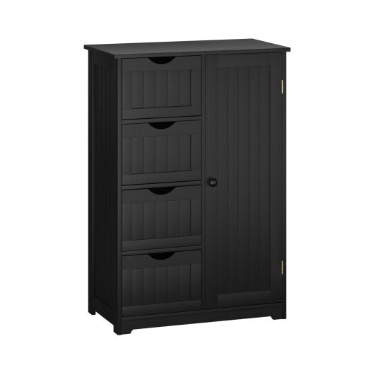 Bathroom Storage Wooden 4 Drawer Cabinet Cupboard 2 Shelves Free Standing Black