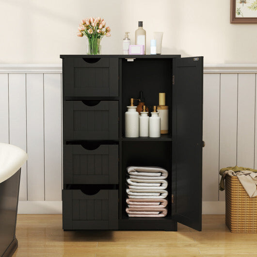 Costway Standing Indoor Wooden Cabinet with 4 Drawers-Black