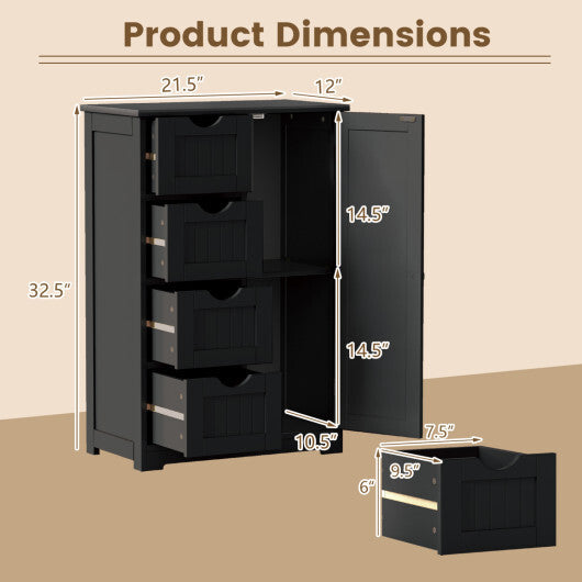 Costway Standing Indoor Wooden Cabinet with 4 Drawers-Black