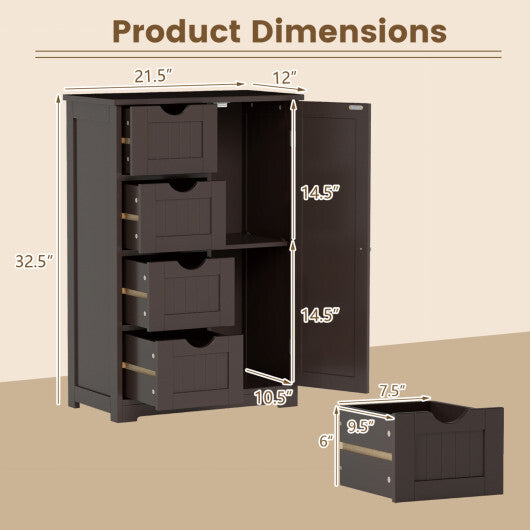 Cosrtway Standing Indoor Wooden Cabinet with 4 Drawers-Brown
