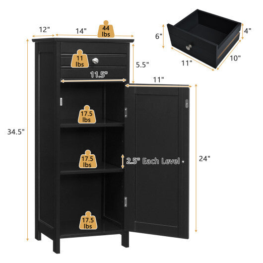 Costway Bathroom Storage Floor Cabinet Organizer Free-Standing w/ Drawer Black