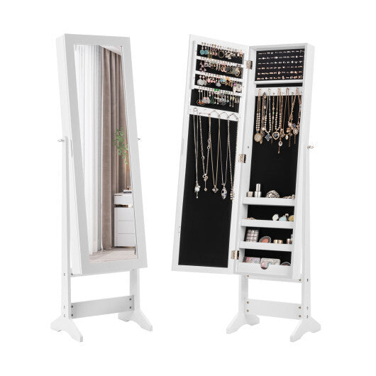 Costway Mirrored Jewelry Cabinet Mirror Organizer Storage Ring Stand