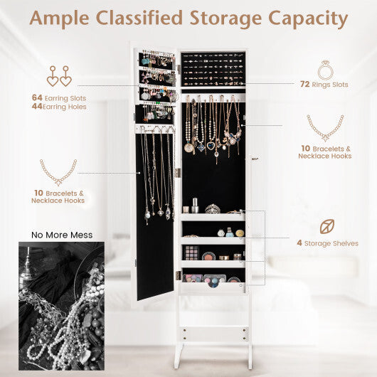 Costway Mirrored Jewelry Cabinet Mirror Organizer Storage Ring Stand