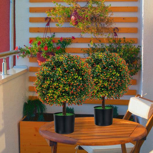 Costway 2-Pack Artificial Boxwood Topiary Ball Tree with Orange Fruit