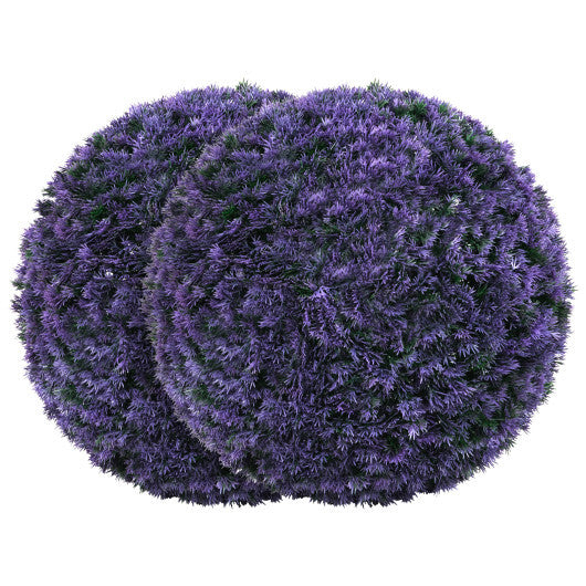Costway 15 Inch Round Artificial Plant Set of 2 Boxwood Topiary Balls for Indoor Outdoor - Purple