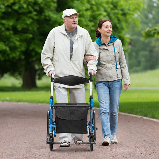 Costway Folding Rollator Walker with 8-inch Wheels and Seat Navy