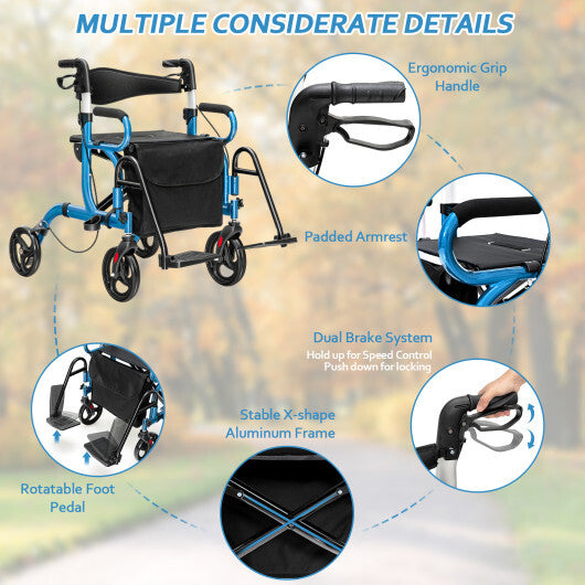 Costway Folding Rollator Walker with 8-inch Wheels and Seat Navy