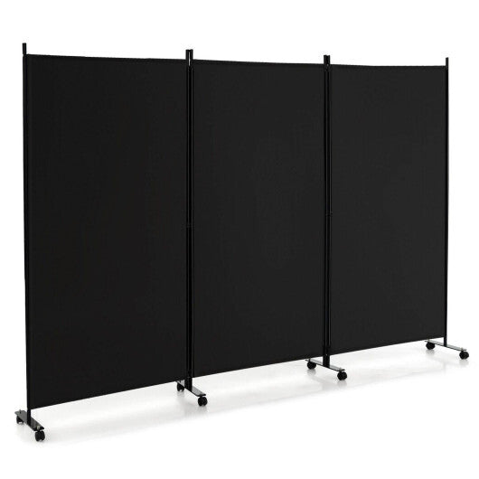 Costway 3-Panel Folding Room Divider 6Ft Rolling Privacy Screen with Lockable Wheels Black