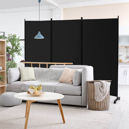 Costway 3-Panel Folding Room Divider 6Ft Rolling Privacy Screen with Lockable Wheels Black